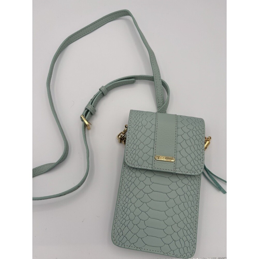 GiGi‎ New York Phone Case Leather Mini Crossbody Embossed Seafoam Purse Tassel - Picture 8 of 8